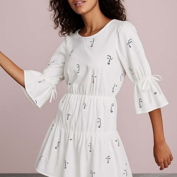 Madewell Dresses & Skirts - Madewell Women’s‎ Making Faces Bright White Tiered Blouson Dress Abstracts XS